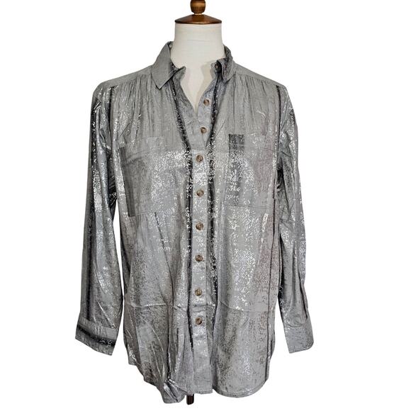 Pilcro by Anthropologie Foil Shine Button Down Shirt NWT - Picture 6 of 15